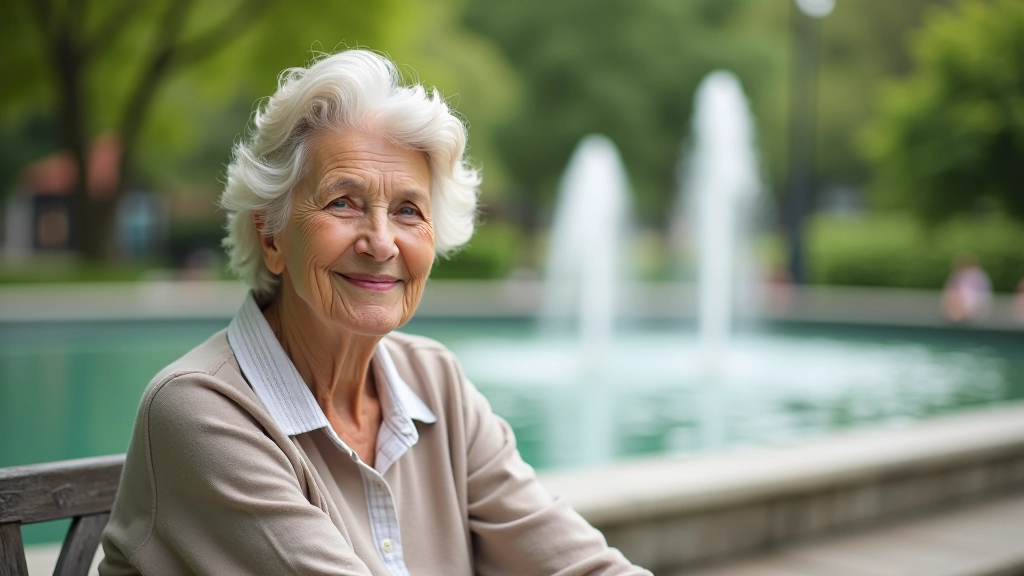 Senioros sėdi prie fontano Ąžuolyno parke, gėrėjasi vandeniu ir gamta